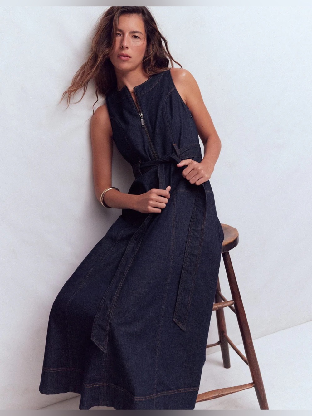 Boden Sleeveless Zip Denim Dress - Indigo Wash